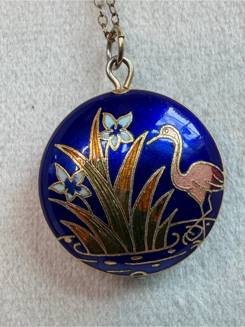 Gold fill 14K Blue Enamel Floral Pendant Necklace- Vintage - Picture 11 of 13